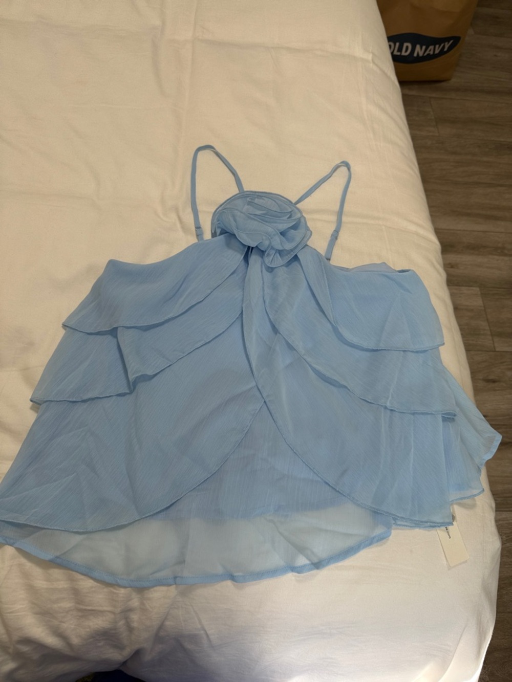 Commense Light Blue Tiered Chiffon Halter Crop Top